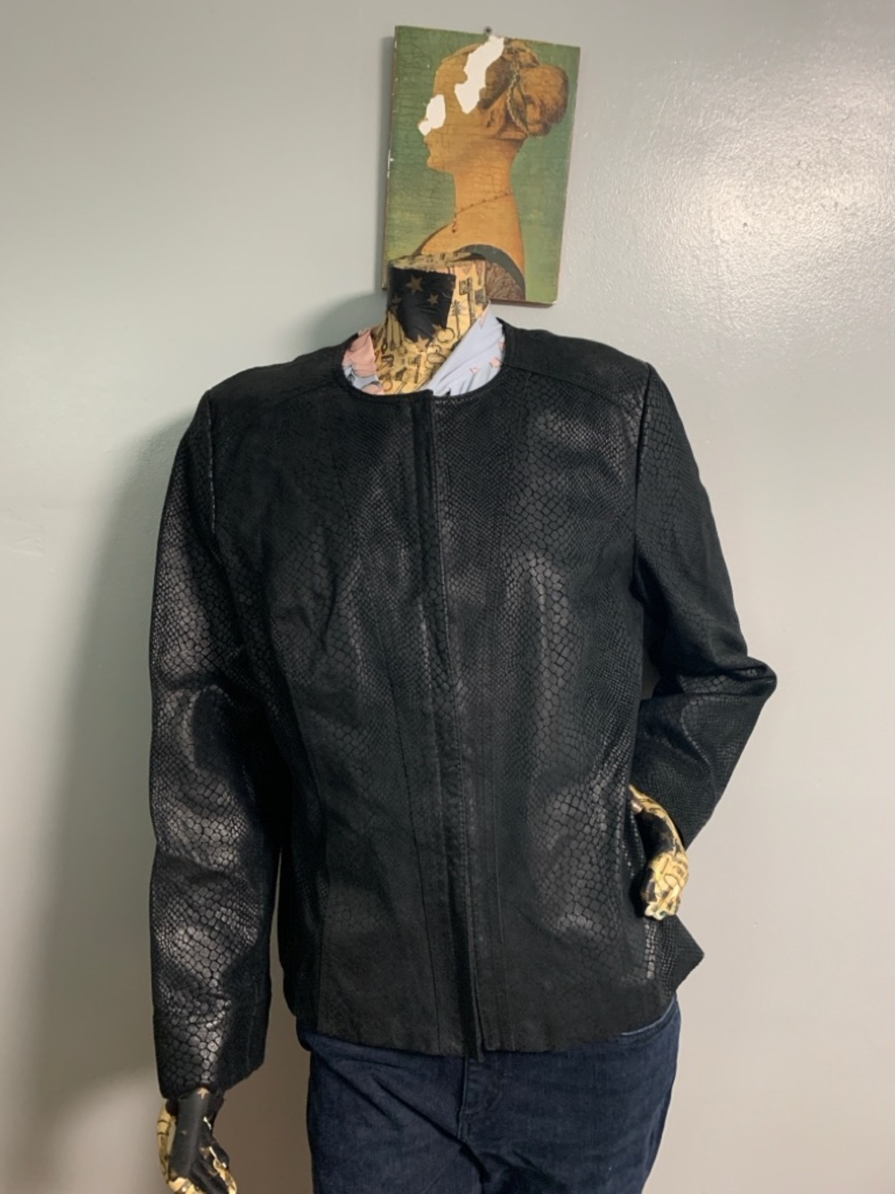 Alfani Black Textured Genuine Leather Jacket